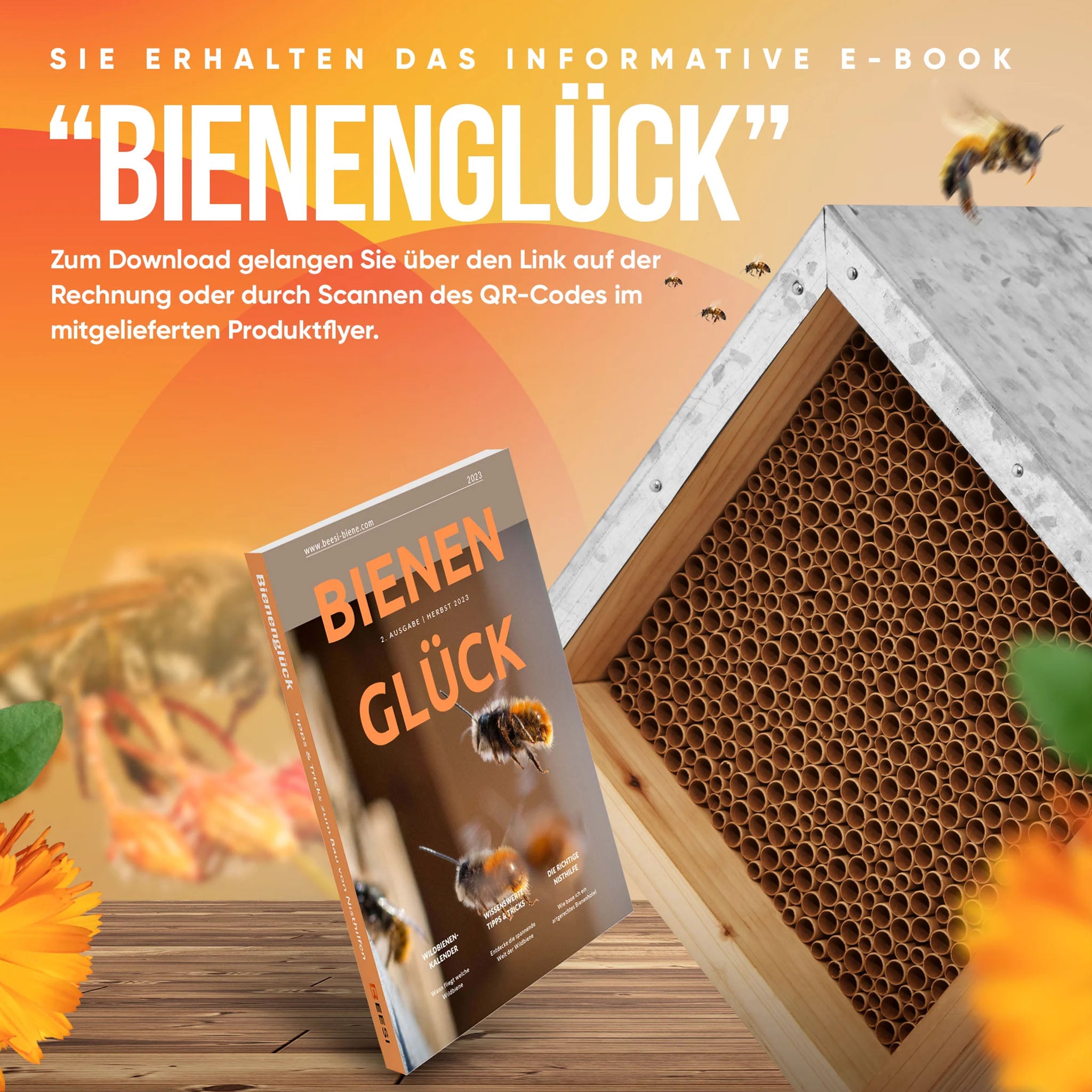 Bienenhotel mit Nisthülsen aus Pappe