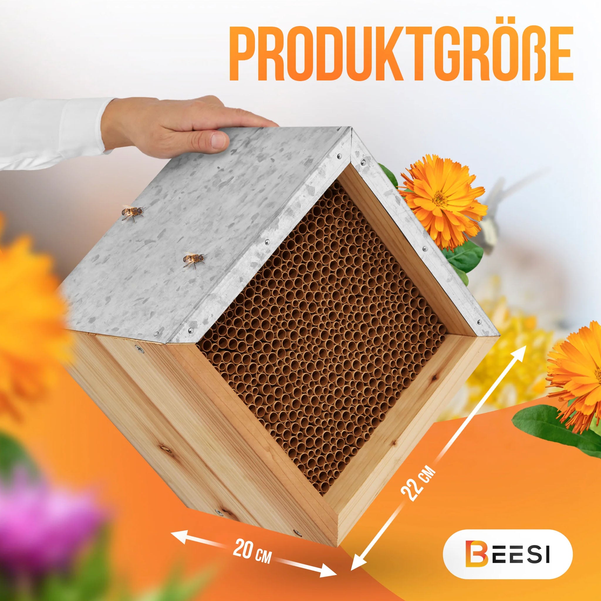 Bienenhotel mit Nisthülsen aus Pappe