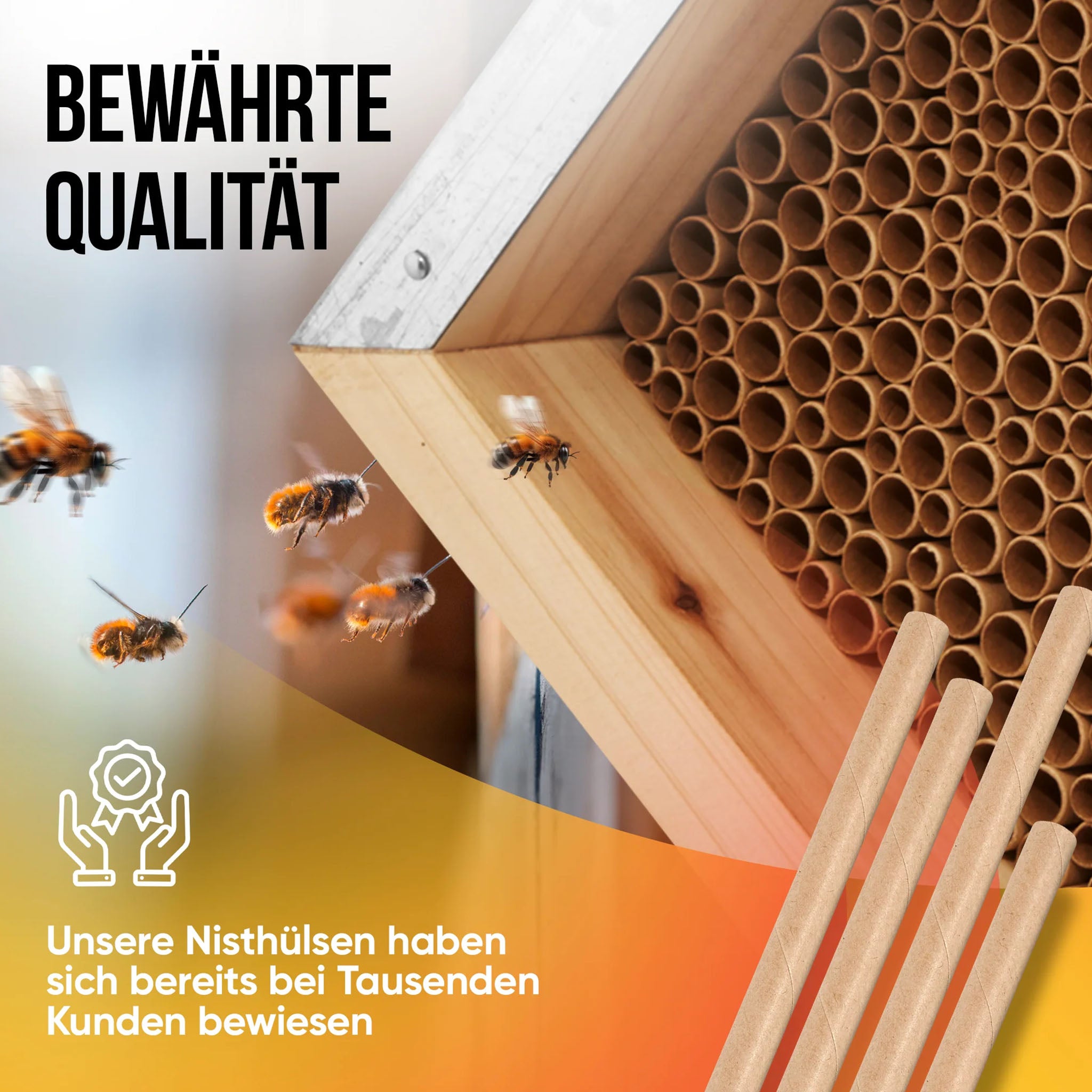 Bienenhotel mit Nisthülsen aus Pappe