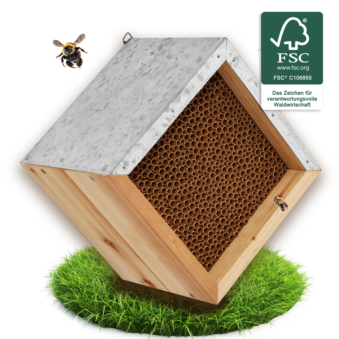 Bienenhotel mit Nisthülsen aus Pappe