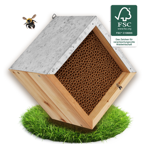 Bienenhotel mit Nisthülsen aus Pappe