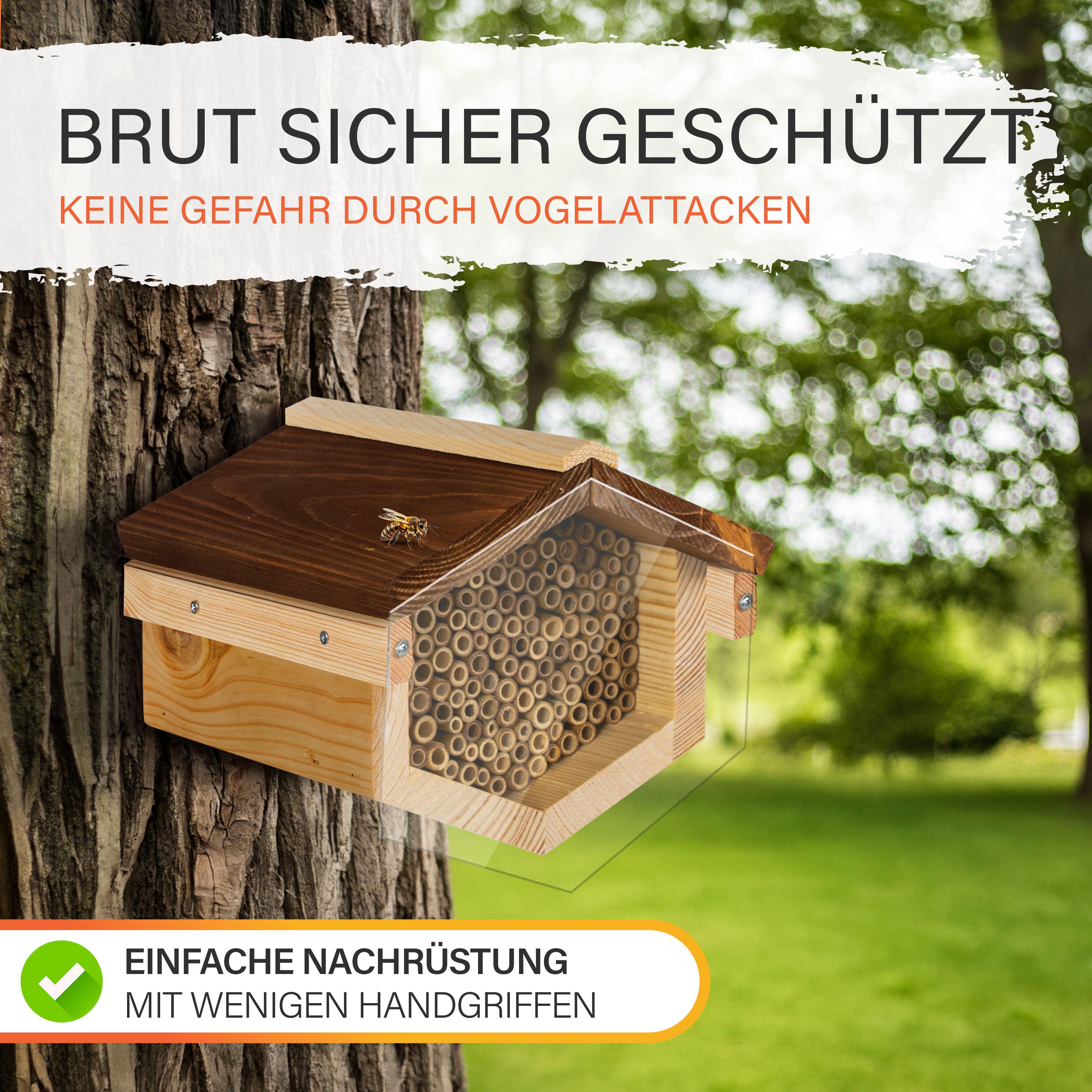 Bienenhotel Bambus mit Vogelschutz