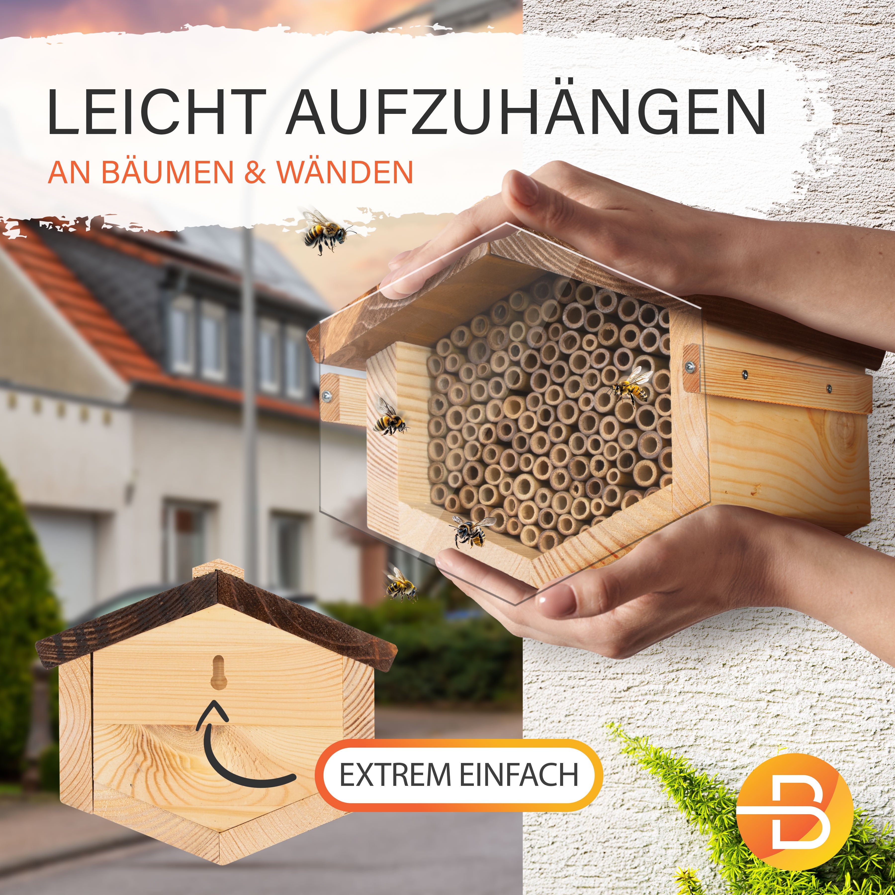 Bienenhotel Bambus mit Vogelschutz