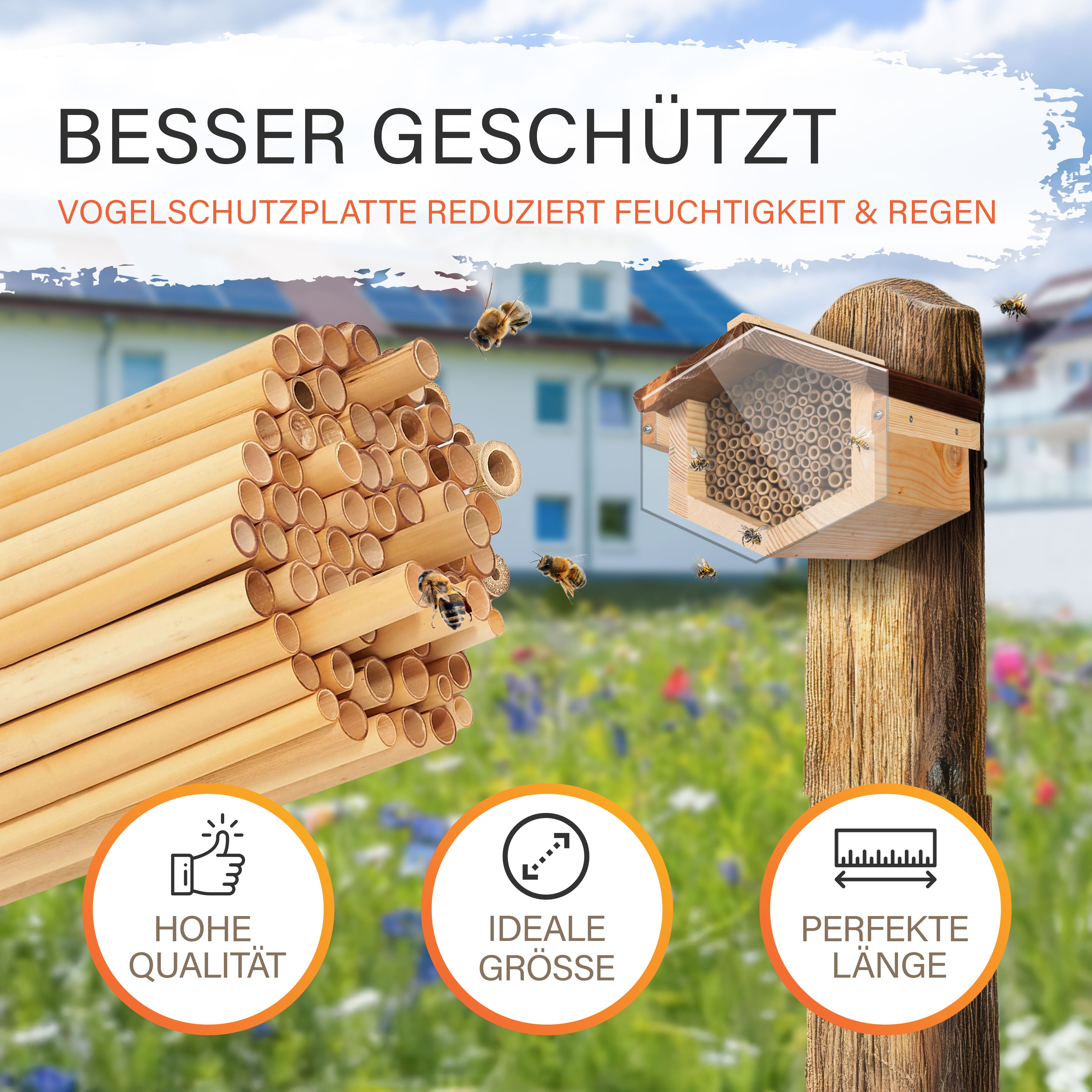 Bienenhotel Bambus mit Vogelschutz
