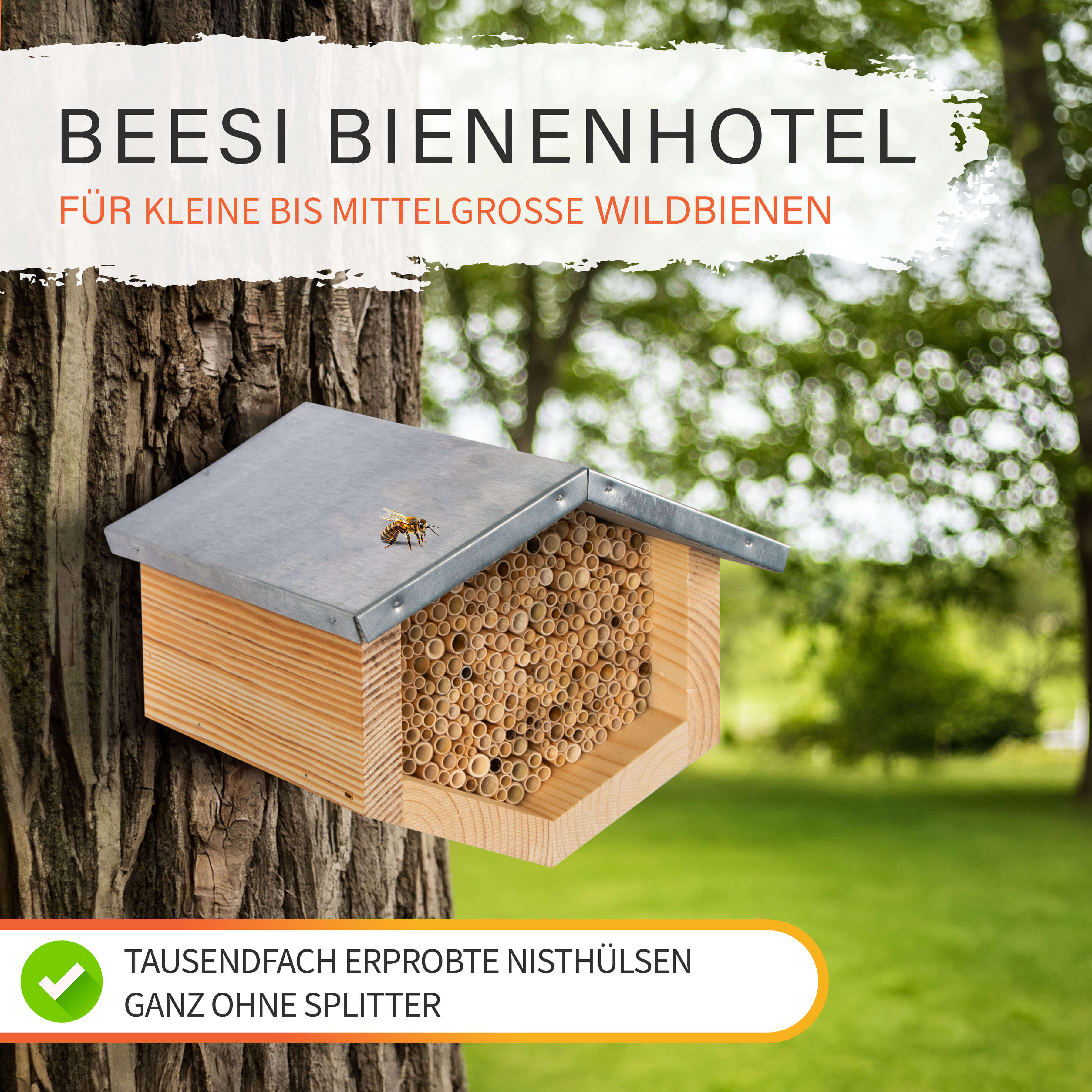Bienenhotel mit Nisthülsen aus Schilf
