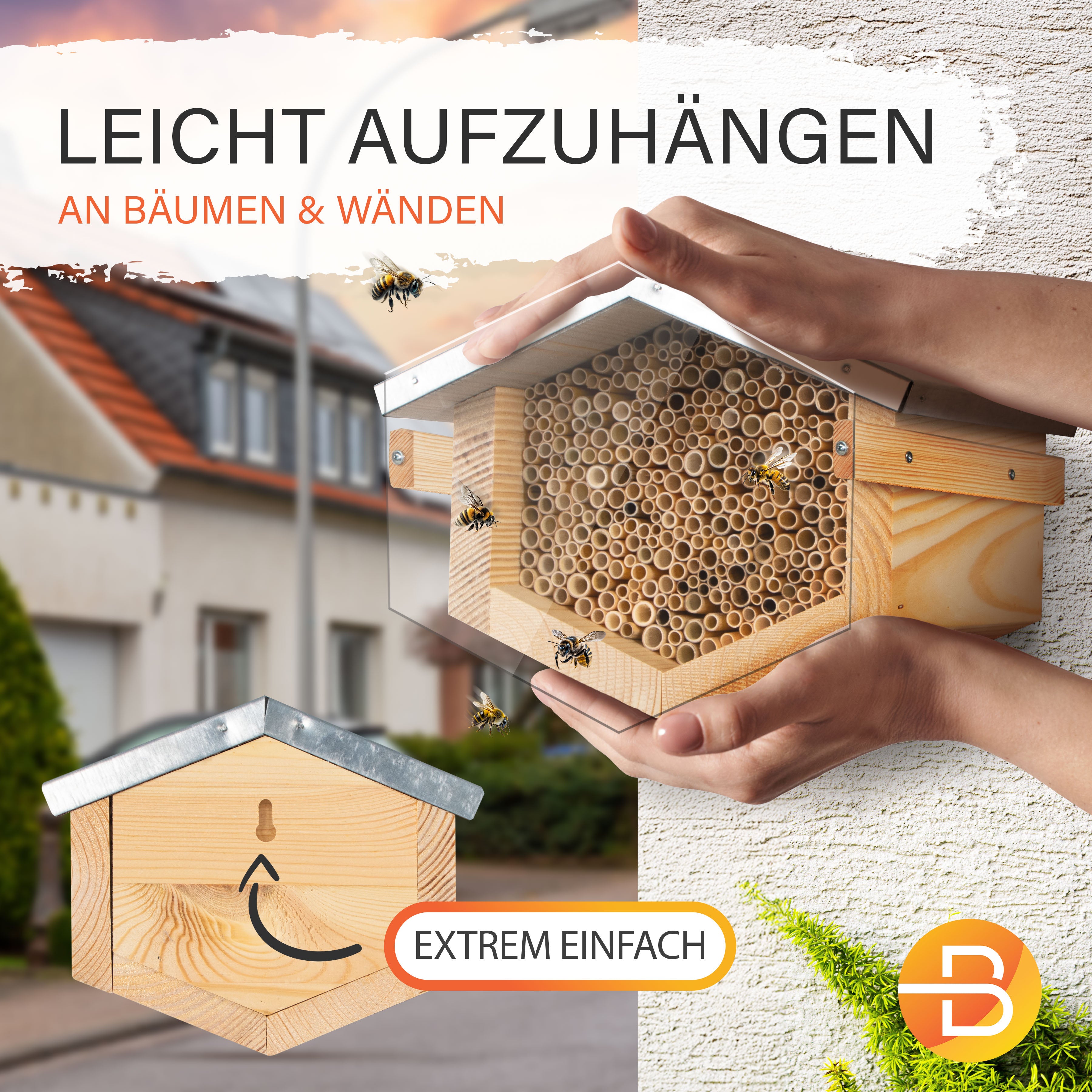 Wildbienenhotel Schilf mit Vogelschutz